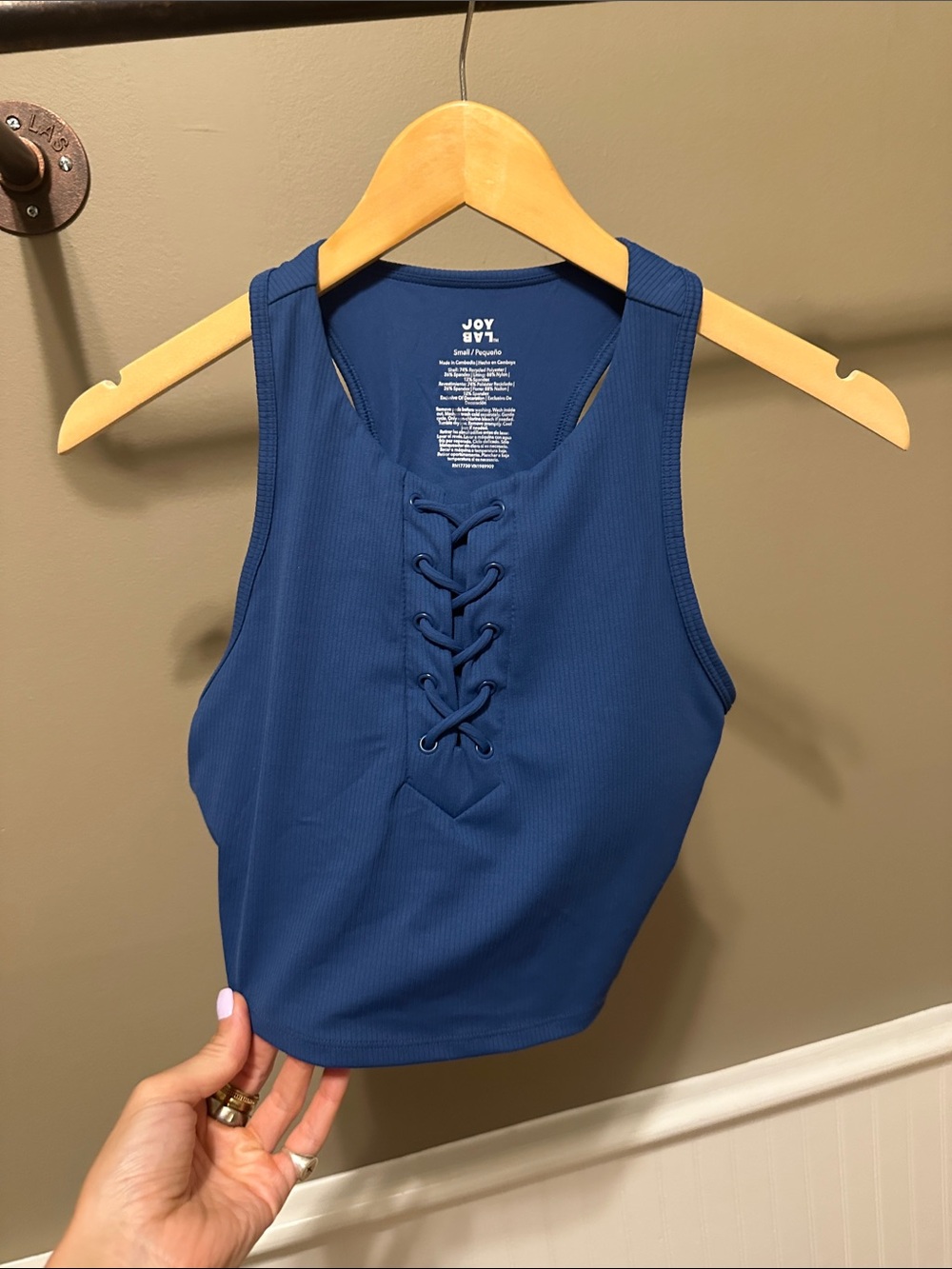 JoyLab Navy Lace-Up Ribbed Sports Bra